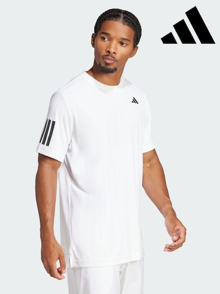 adidas White Club Tennis Climacool 3-Stripes T-Shirt (Y07942) | £35