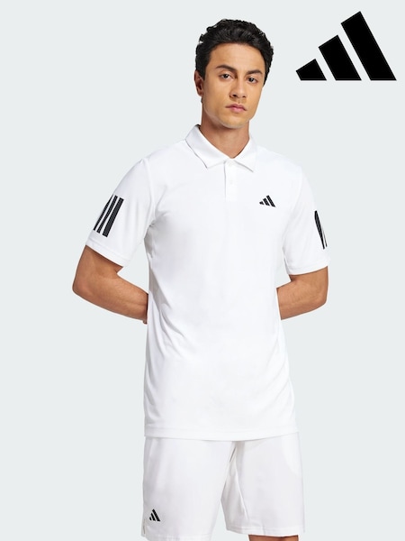adidas White Club Tennis 3-Stripes Polo Shirt (Y07967) | £38