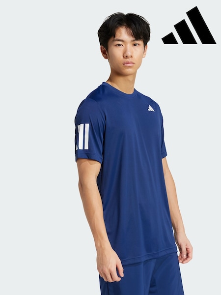 adidas Blue Club Tennis Climacool 3-Stripes T-Shirt (Y07970) | £35