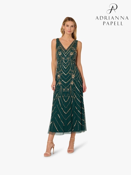 Adrianna Papell Green Studio Beaded Mesh Dress (Y07989) | £159