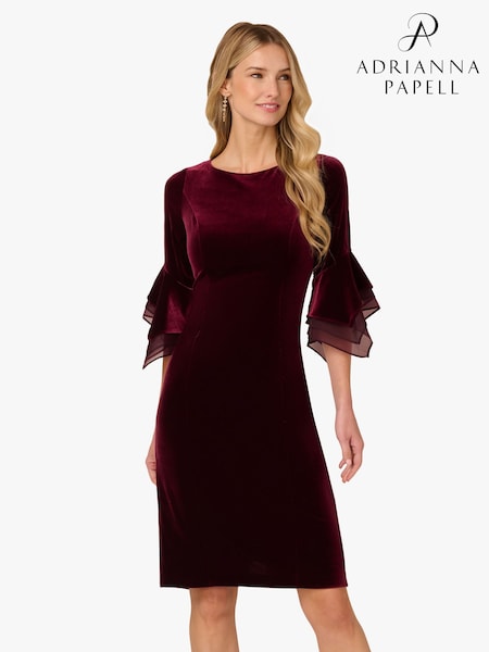 Adrianna Papell Red Velvet Bell Sleeve Short Dress (Y07993) | £149