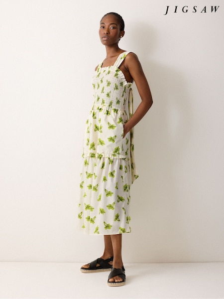 Jigsaw Green Lily Smocked Dress (Y08127) | £175