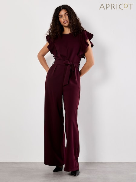 Apricot Red Ruffle Sleeve Pleat Detail Jumpsuit (Y08193) | £44