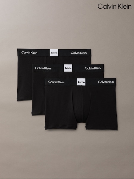 Calvin Klein Black Icon Logo Graphic Stretch 3 Pack Boxer Trunks (Y08429) | £38