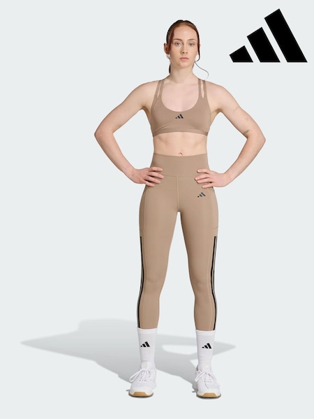 adidas Brown Optime 3-Stripes Full Length Leggings (Y08633) | £50