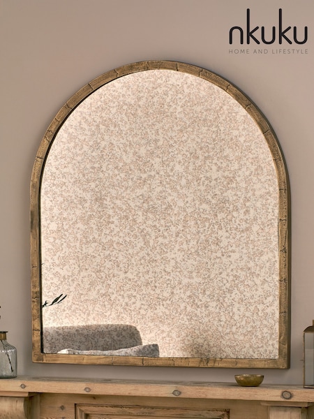 Nkuku Antique Brass Murwara Antique Glass Arched Mirror (Y08665) | £430