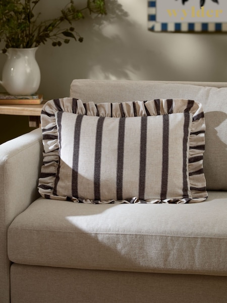 Wylder Chocolate Connie Stripe Ruffle Filled Cushion (Y08676) | £22