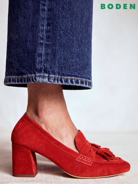 Boden Red Sol Block Heeled Penny Loafers (Y08758) | £139