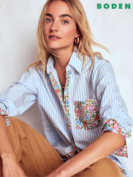 Boden Blue Sadie Relaxed Cotton Shirt (Y08768) | £85