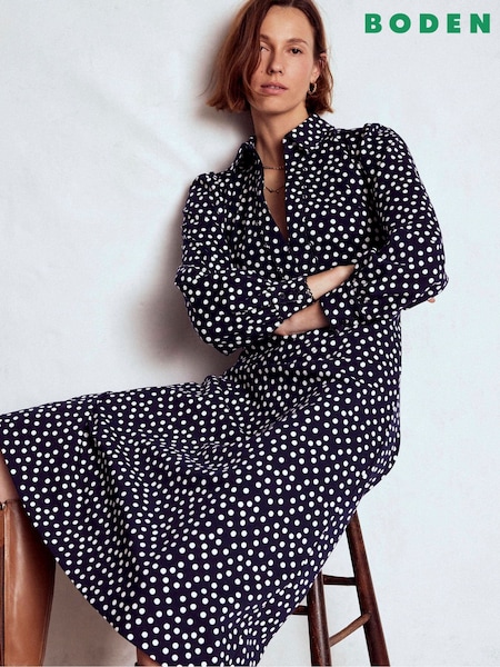 Boden Blue Pip Zip-Up Ponte Midi Dress (Y08796) | £139