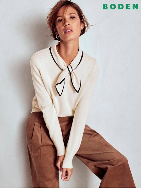 Boden Natural Knitted Bow Jumper (Y08813) | £99