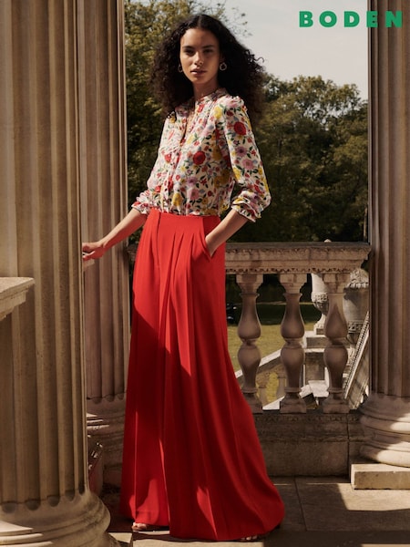Boden Green Alice Frill Front Silk Blouse (Y08848) | £159