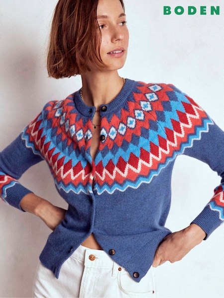 Boden Blue Edie Fair Isle Cardigan (Y08857) | £119