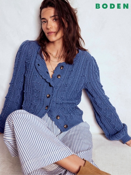 Boden Blue Cotton Textured Cardigan (Y08867) | £129