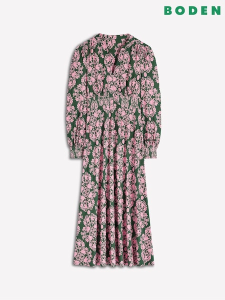 Boden Green Ivy Smocked Midi Dress (Y08923) | £99