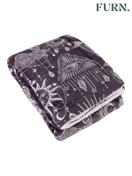 Furn Charcoal or Cream Constellation Printed Sherpa Fleece Throw (Y08959) | £30