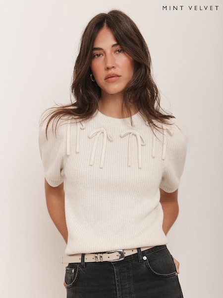 Mint Velvet White Bow Detail Knit Top (Y09045) | £79