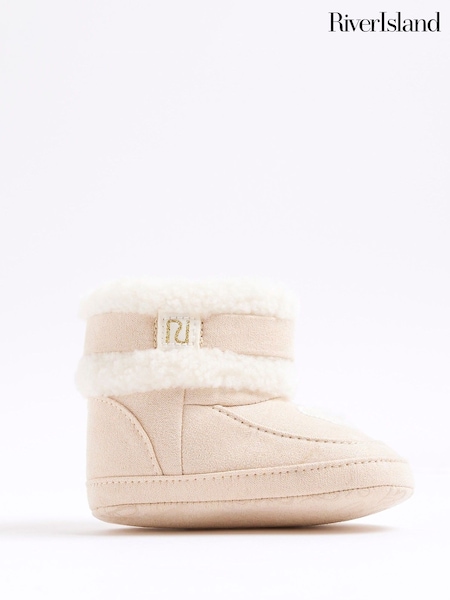 River Island Cream Bear Fur Trim Booties (Y09069) | £14