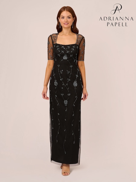 Adrianna Papell Studio Beaded Long Black Dress (Y09237) | £179