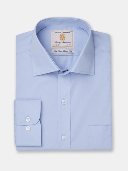 Brook Taverner Blue Single Cuff Poplin Cotton Shirt (Y09268) | £50