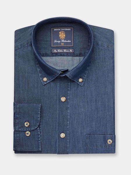 Brook Taverner Blue Chambray Cotton Shirt (Y09279) | £50