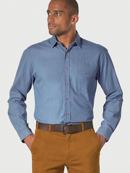 Brook Taverner Blue Chambray Cotton Shirt (Y09285) | £50