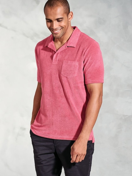 Brook Taverner Pink Cotton Rich Terry Towelling Polo Shirt (Y09302) | £50