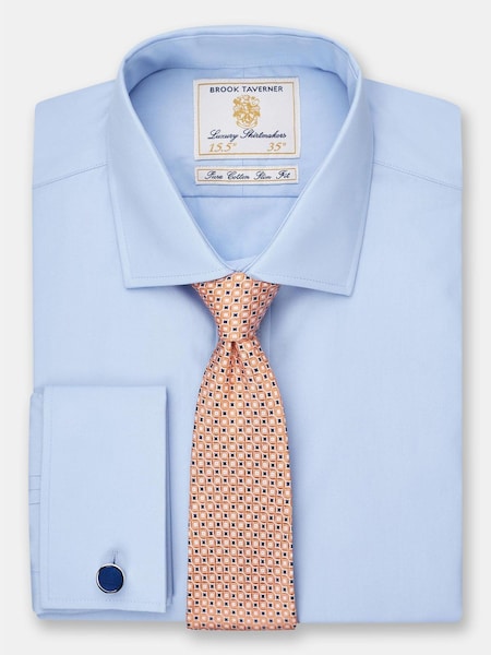 Brook Taverner Blue Double Cuff Poplin Cotton Shirt (Y09309) | £50