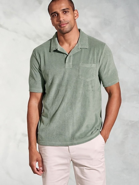 Brook Taverner Green Cotton Rich Terry Towelling Polo Shirt (Y09313) | £50