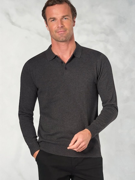 Brook Taverner Grey Long Sleeve Polo Shirt (Y09326) | £40