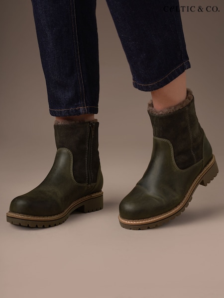 Celtic & Co. Green Waterproof Sheep Lined Ankle Boots (Y09363) | £189