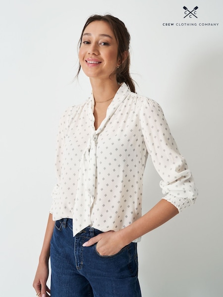 Crew Clothing White Willa Tie Neck Blouse (Y09427) | £55