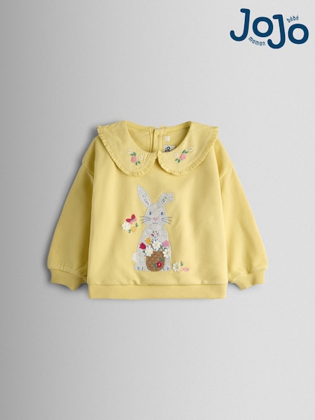 JoJo Maman Bébé Light Yellow Bunny Appliqué Tulle Sweatshirt (Y09479) | £25 - £28