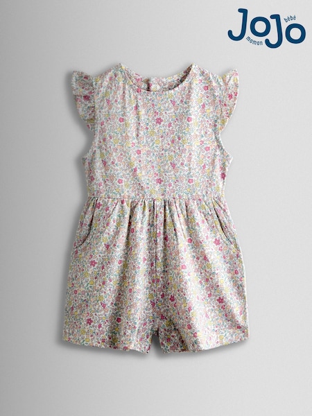 JoJo Maman Bébé Light Pink Ditsy Frill Sleeve Playsuit (Y09485) | £22 - £25
