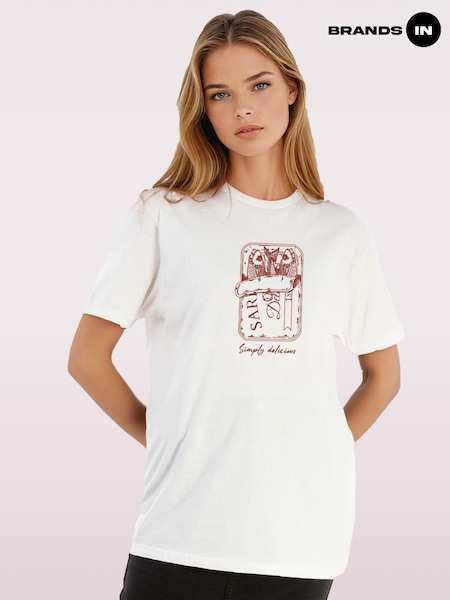 Brands In White Sardines Simply Delicious Graphic T-Shirt (Y09511) | £19