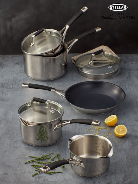 Stellar 5 Piece Silver Induction Draining Saucepan Set (Y09516) | £160