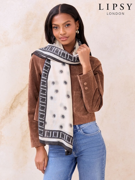 Lipsy Ivory Polka Dot Lightweight Printed Scarf (Y09535) | £18