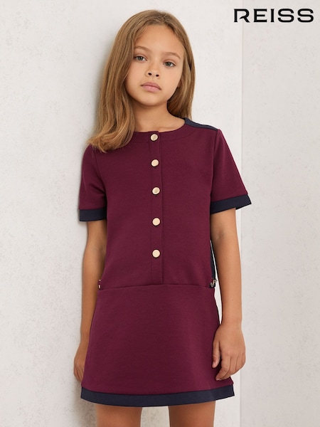 Reiss Burgundy Levi 9-13 yrs Interlock Colour-Block Button Dress (Y09731) | £52