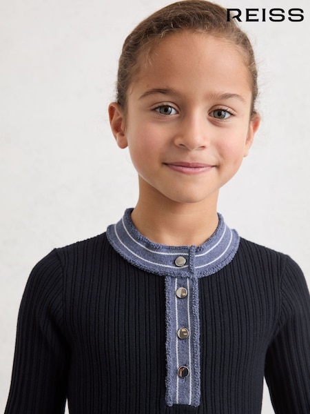 Reiss Navy Rudy 9-13 yrs Contrast-Trim Rib-Knit Skater Dress (Y09744) | £74