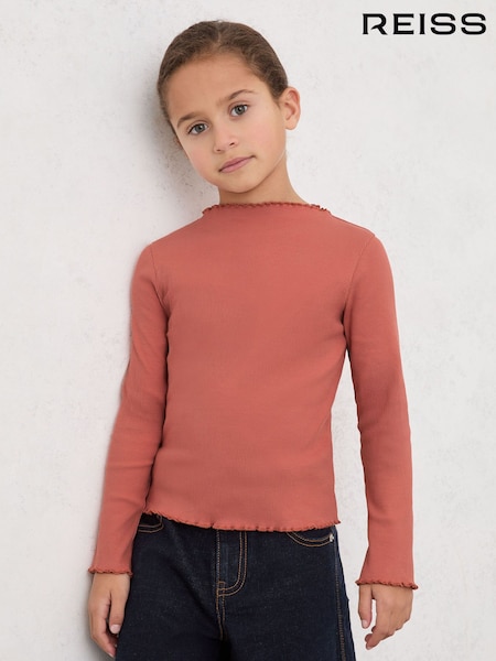 Reiss Rose Brittany 3-9 yrs Stretch-Cotton Lettuce-Trim Ribbed Top (Y09752) | £18