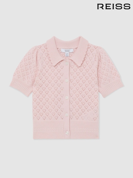 Reiss Pink Ava 13-14 yrs Cotton and Wool Heart-Pointelle Top (Y09755) | £48