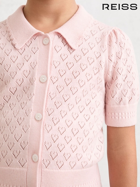 Reiss Pink Ava 9-13 yrs Cotton and Wool Heart-Pointelle Top (Y09756) | £44