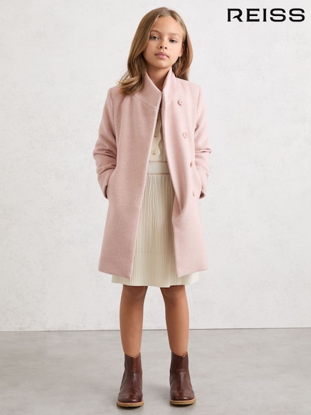 Reiss Pink Kia Wool-Blend Funnel-Neck Coat (Y09762) | £118