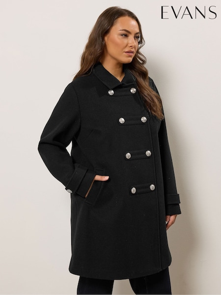 Evans Military Wool Mix Pea Black Coat (Y09774) | £90