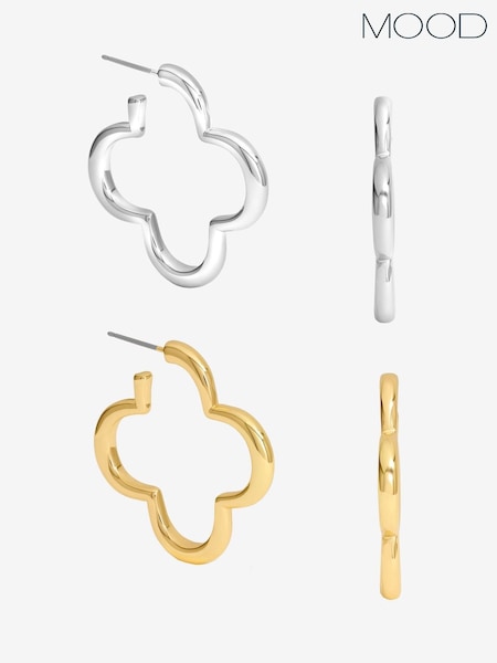 Mood Metallic Polished Open Clover Hoop Earrings Pack of 2 (Y09812) | £18