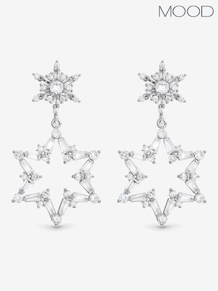 Mood Silver Tone Crystal Star Drop Earrings (Y09836) | £17