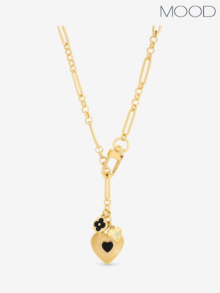 Mood Gold Tone Polished Jet Heart Charm Necklace (Y10104) | £20