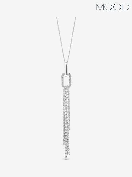 Mood Silver Tone Crystal Link Tassel Necklace (Y10110) | £25