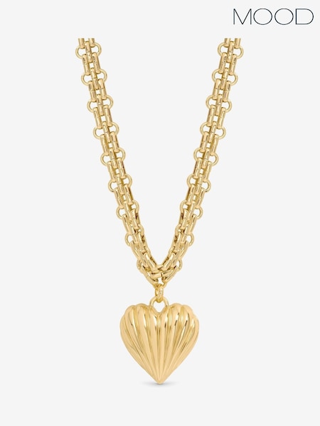 Mood Gold Ridged Heart Chunky Short Pendant (Y10121) | £22