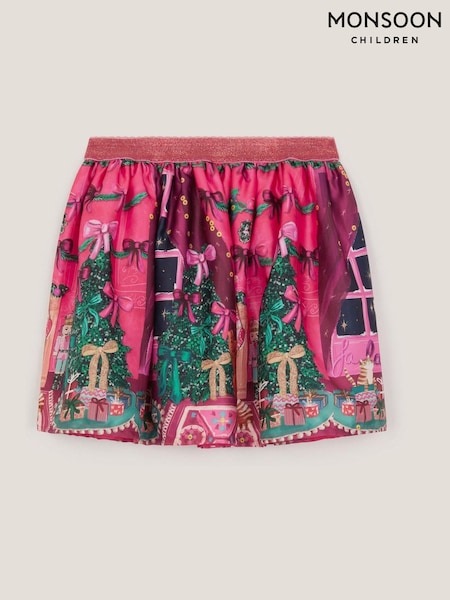 Monsoon Pink Christmas Scene Satin Skirt (Y10206) | £22 - £26